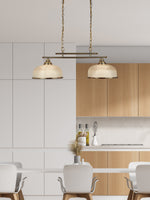 Searchlight Electric Bistro II 2Lt Pendant- Antique Brass & Holophane Style Glass 3592-2AB