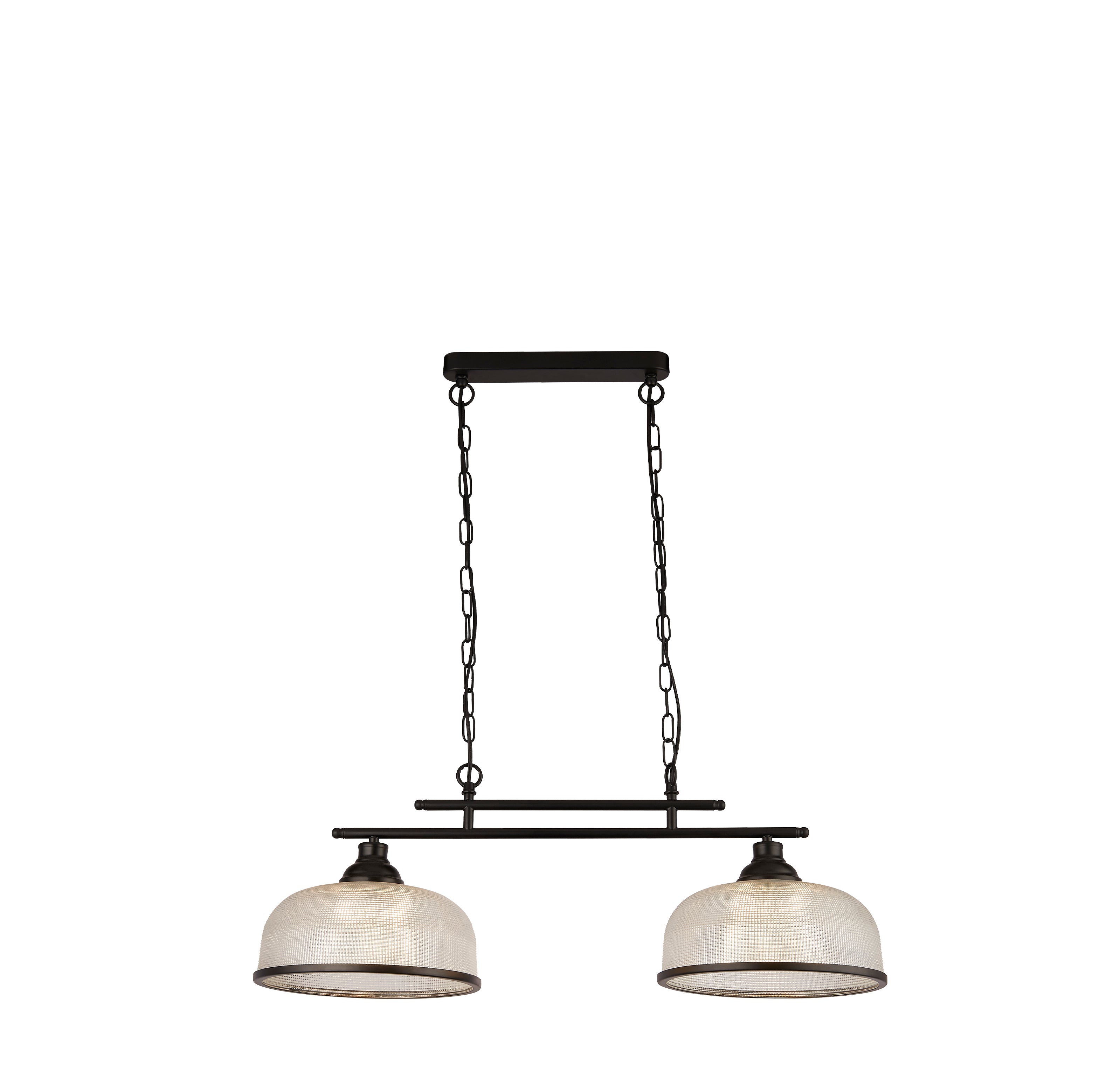 Highworth 2Lt Pendant - Black Metal & Holophane Style Glass