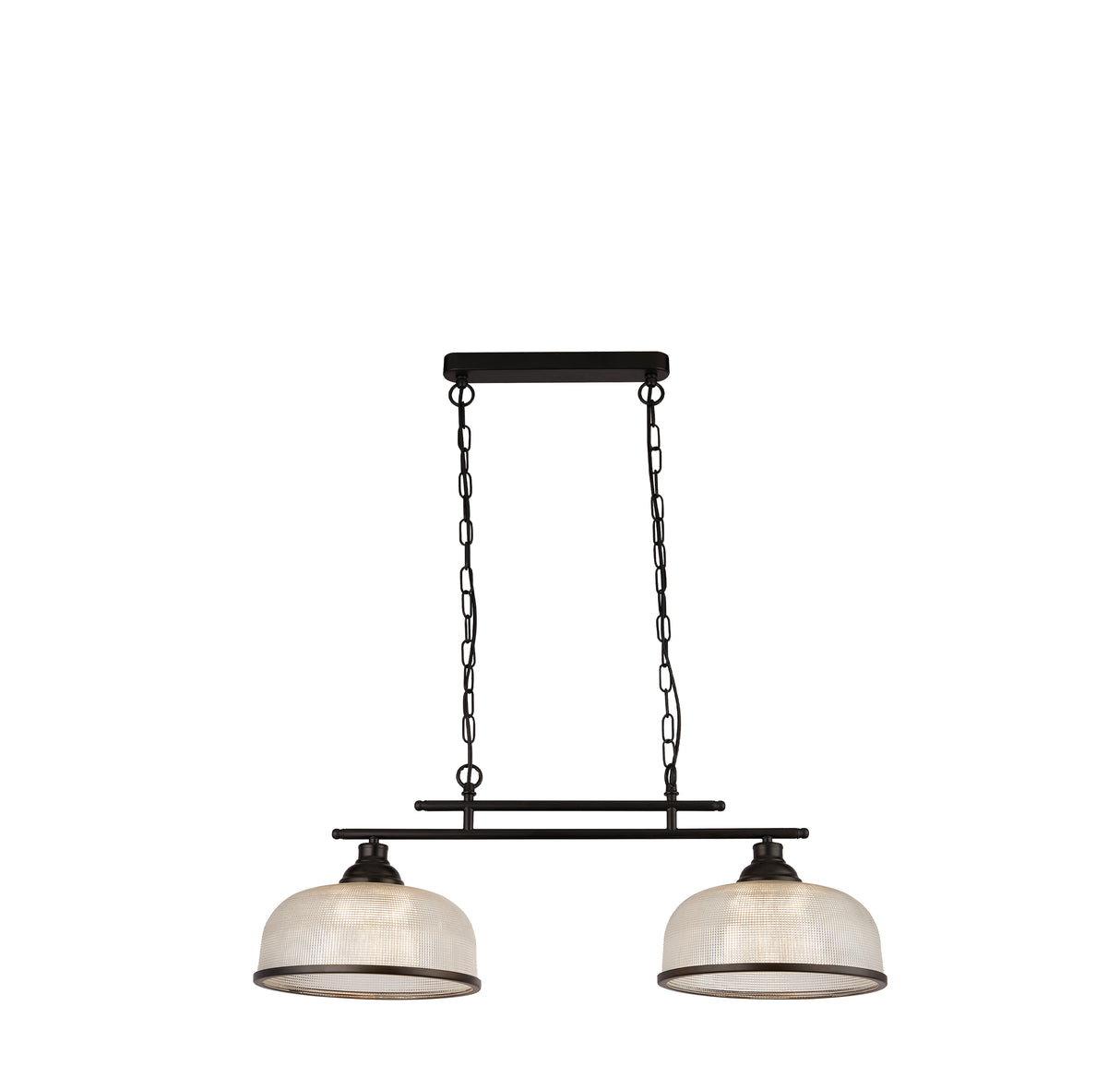 Highworth 2Lt Pendant - Black Metal & Holophane Style Glass