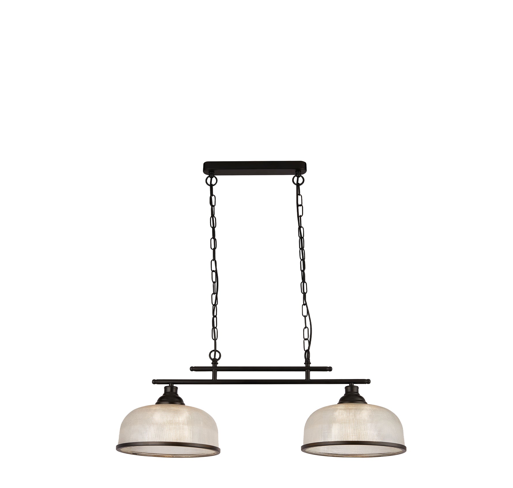Highworth 2Lt Pendant - Black Metal & Holophane Style Glass