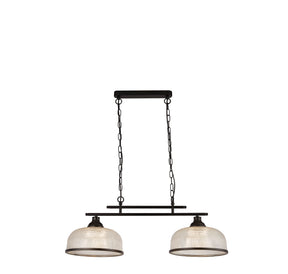 Highworth 2Lt Pendant - Black Metal & Holophane Style Glass