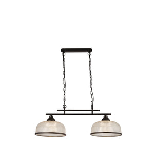 Highworth 2Lt Pendant - Black Metal & Holophane Style Glass