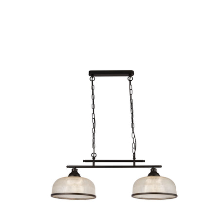 Highworth 2Lt Pendant - Black Metal & Holophane Style Glass
