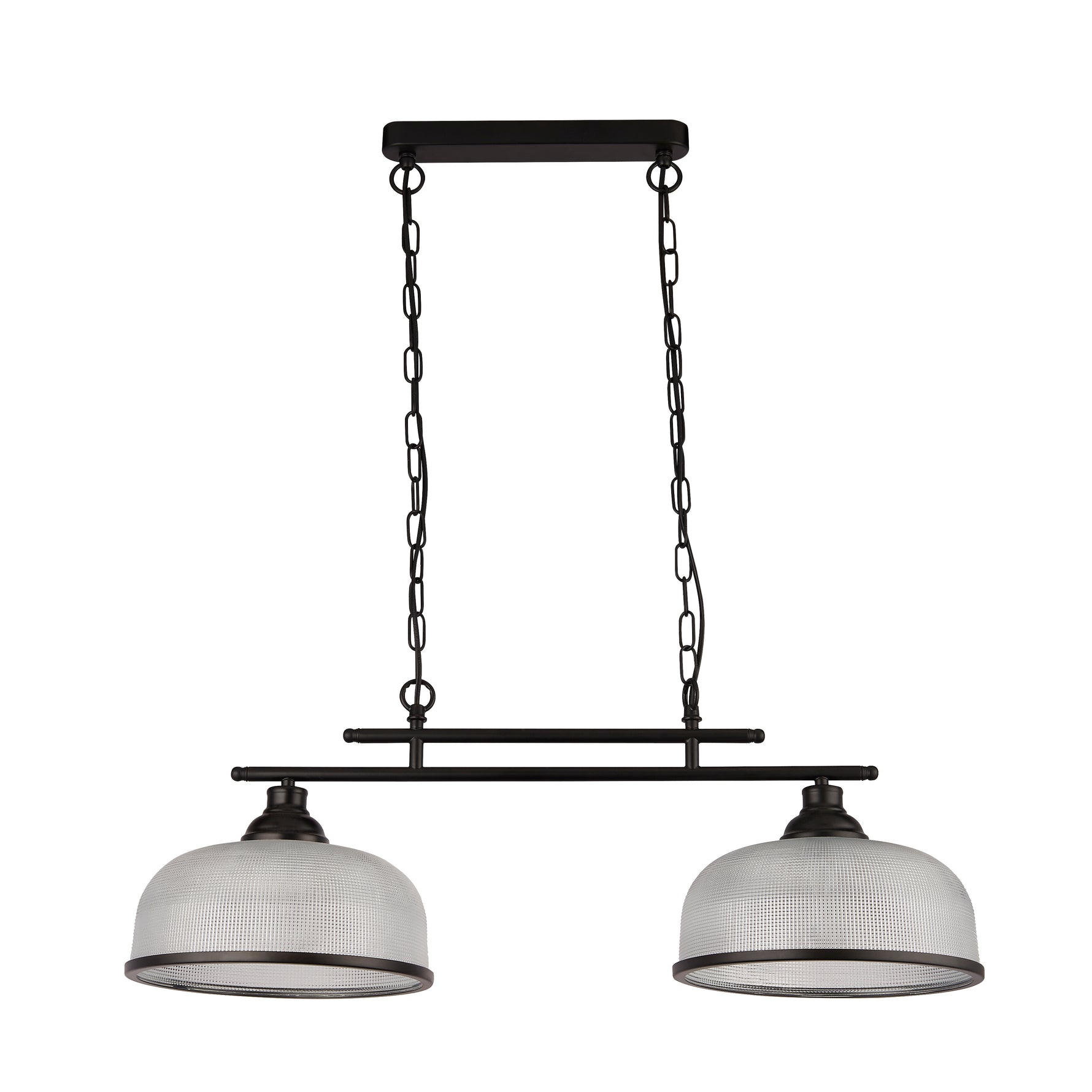 Searchlight Electric Highworth 2Lt Pendant - Black Metal & Holophane Style Glass 3592-2BK