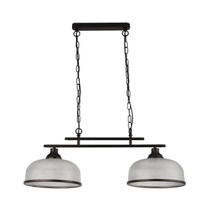 Searchlight Electric Highworth 2Lt Pendant - Black Metal & Holophane Style Glass 3592-2BK