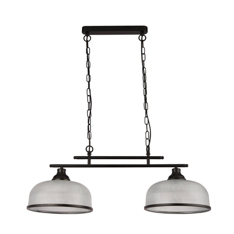 Searchlight Electric Highworth 2Lt Pendant - Black Metal & Holophane Style Glass 3592-2BK