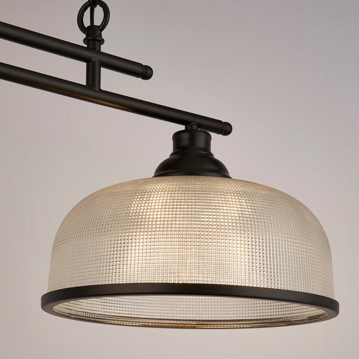 Searchlight Electric Highworth 2Lt Pendant - Black Metal & Holophane Style Glass 3592-2BK