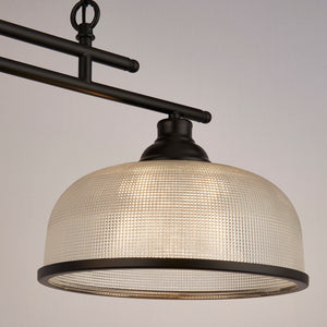 Searchlight Electric Highworth 2Lt Pendant - Black Metal & Holophane Style Glass 3592-2BK