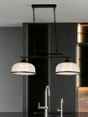 Searchlight Electric Highworth 2Lt Pendant - Black Metal & Holophane Style Glass 3592-2BK