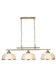 Bistro II 3Lt Pendant-Antique Brass & Holophane Style Glass