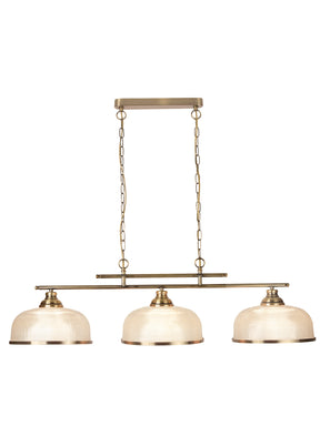 Bistro II 3Lt Pendant-Antique Brass & Holophane Style Glass