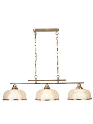 Bistro II 3Lt Pendant-Antique Brass & Holophane Style Glass
