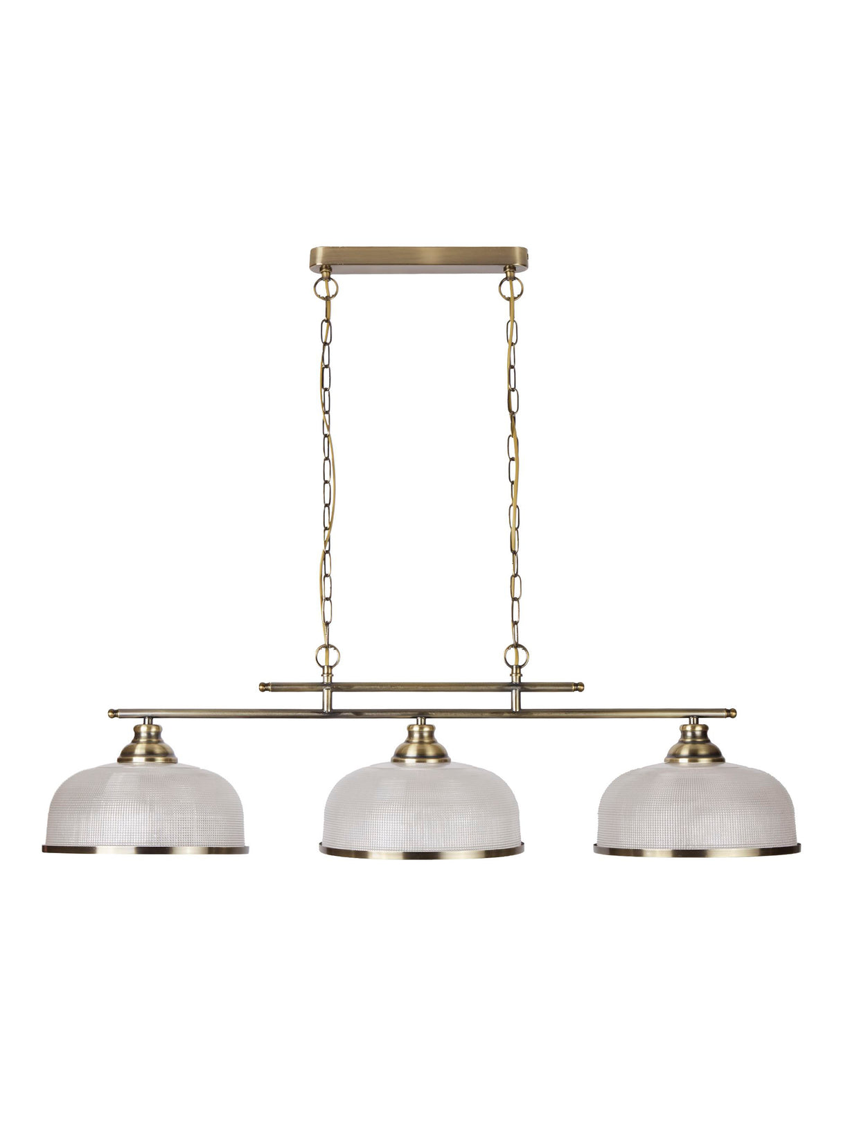 Searchlight Electric Bistro II 3Lt Pendant-Antique Brass & Holophane Style Glass 3593-3AB