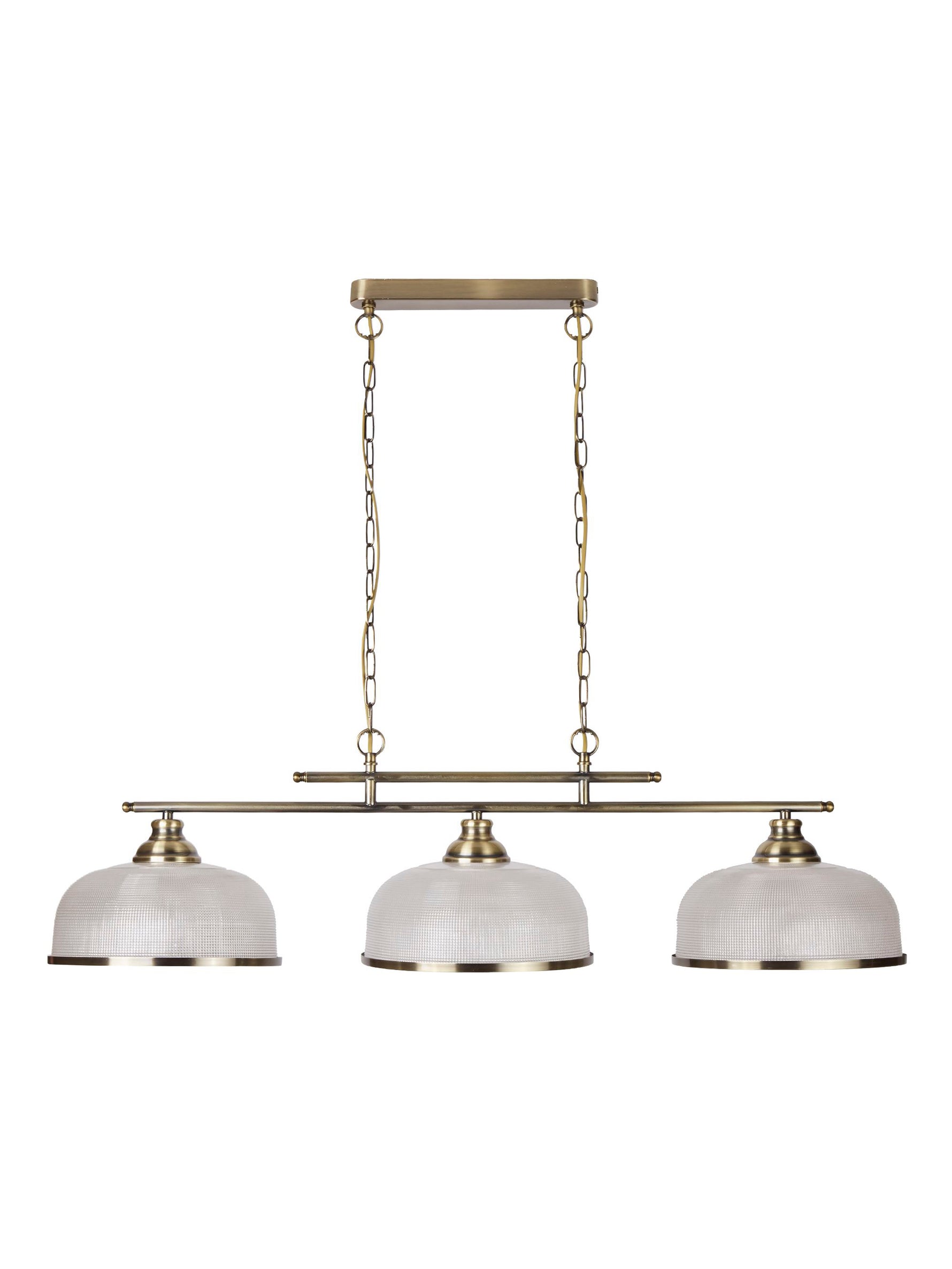 Searchlight Electric Bistro II 3Lt Pendant-Antique Brass & Holophane Style Glass 3593-3AB