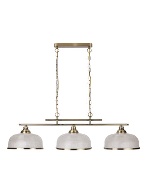 Searchlight Electric Bistro II 3Lt Pendant-Antique Brass & Holophane Style Glass 3593-3AB