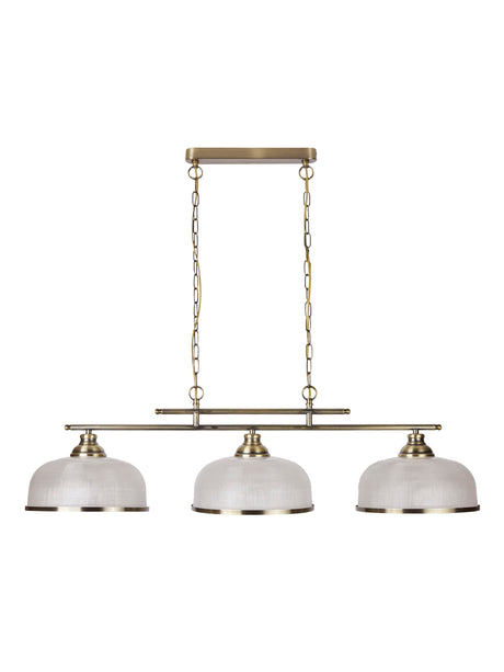 Searchlight Electric Bistro II 3Lt Pendant-Antique Brass & Holophane Style Glass 3593-3AB