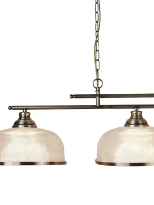 Searchlight Electric Bistro II 3Lt Pendant-Antique Brass & Holophane Style Glass 3593-3AB