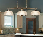Searchlight Electric Bistro II 3Lt Pendant-Antique Brass & Holophane Style Glass 3593-3AB
