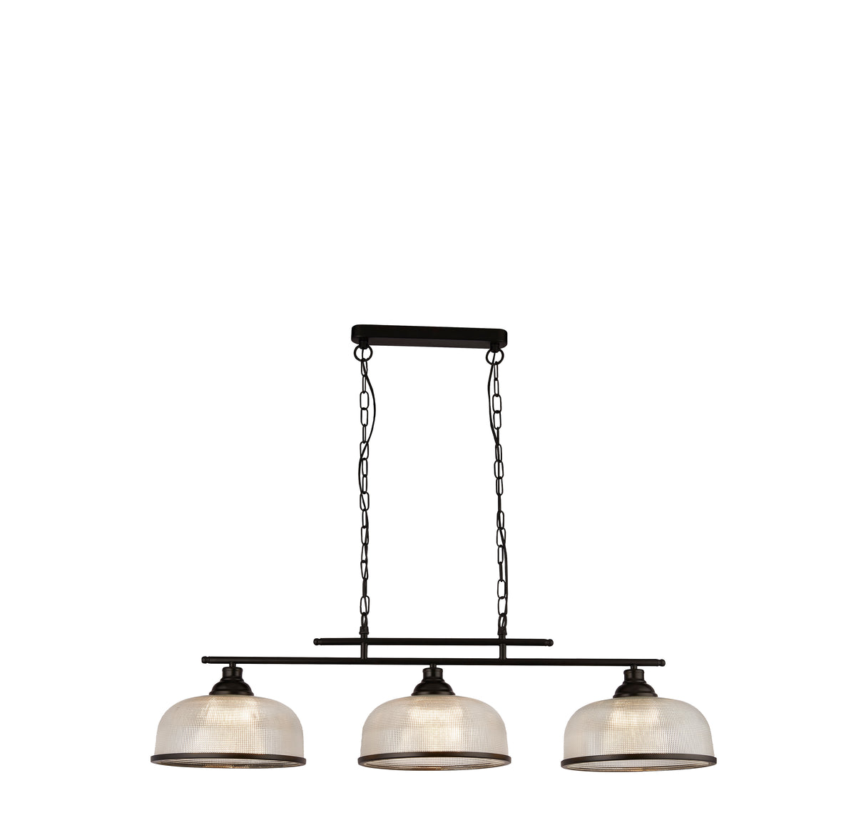 Highworth 3Lt Pendant - Black Metal & Holophane Style Glass