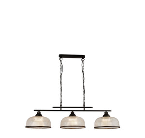 Highworth 3Lt Pendant - Black Metal & Holophane Style Glass