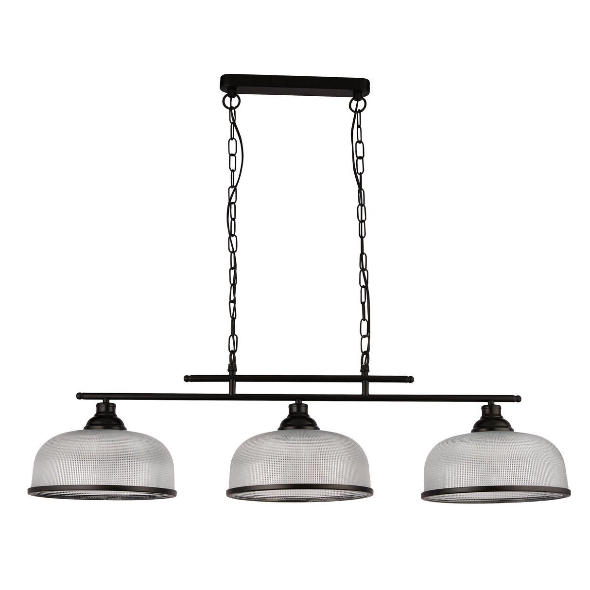 Searchlight Electric Highworth 3Lt Pendant - Black Metal & Holophane Style Glass 3593-3BK