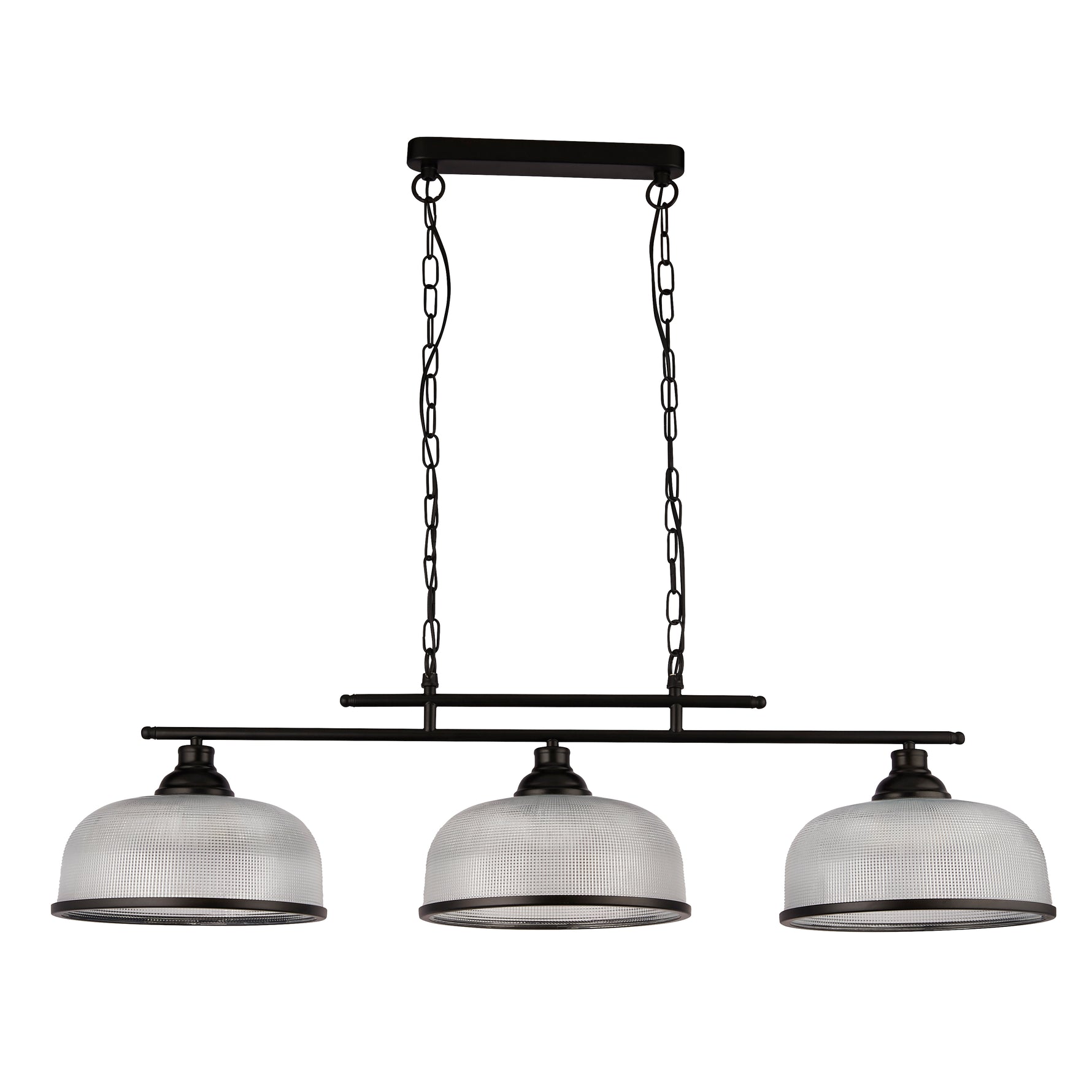 Searchlight Electric Highworth 3Lt Pendant - Black Metal & Holophane Style Glass 3593-3BK