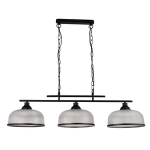 Searchlight Electric Highworth 3Lt Pendant - Black Metal & Holophane Style Glass 3593-3BK