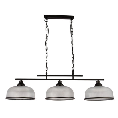 Searchlight Electric Highworth 3Lt Pendant - Black Metal & Holophane Style Glass 3593-3BK