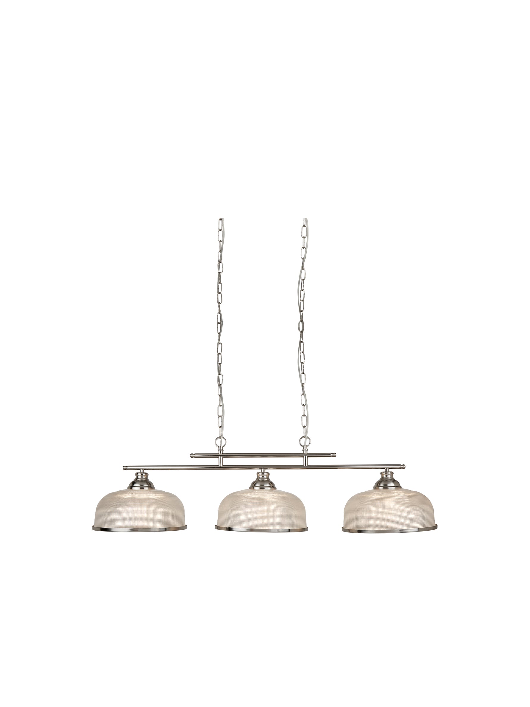 Bistro II 3Lt Pendant - Satin Silver & Holophane Style Glass