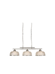Bistro II 3Lt Pendant - Satin Silver & Holophane Style Glass