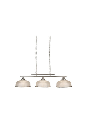 Bistro II 3Lt Pendant - Satin Silver & Holophane Style Glass