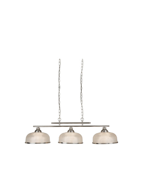Bistro II 3Lt Pendant - Satin Silver & Holophane Style Glass