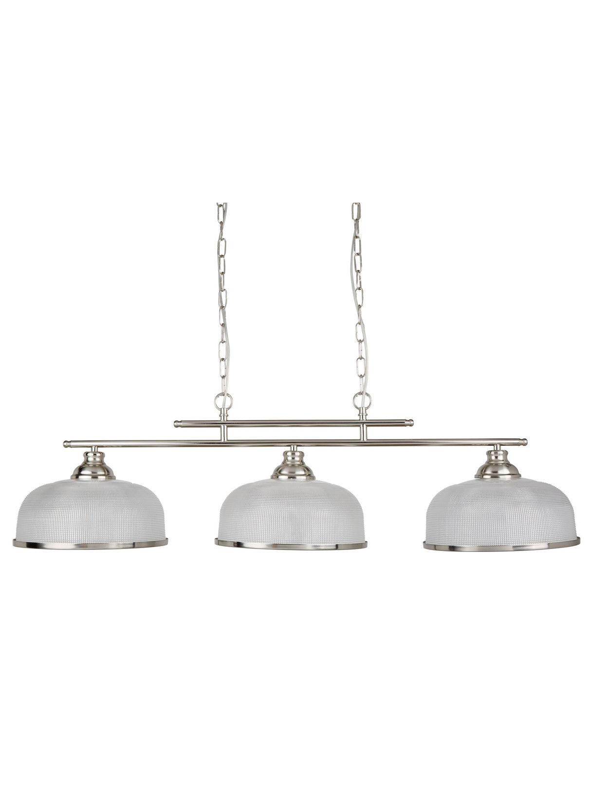 Searchlight Electric Bistro II 3Lt Pendant - Satin Silver & Holophane Style Glass 3593-3SS
