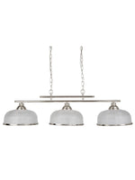 Searchlight Electric Bistro II 3Lt Pendant - Satin Silver & Holophane Style Glass 3593-3SS