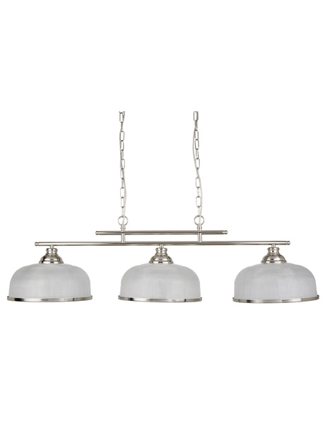 Searchlight Electric Bistro II 3Lt Pendant - Satin Silver & Holophane Style Glass 3593-3SS