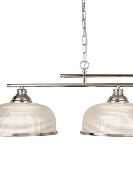 Searchlight Electric Bistro II 3Lt Pendant - Satin Silver & Holophane Style Glass 3593-3SS