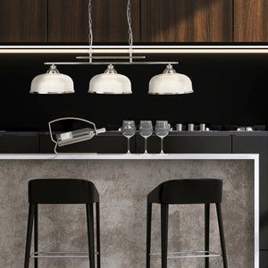 Searchlight Electric Bistro II 3Lt Pendant - Satin Silver & Holophane Style Glass 3593-3SS