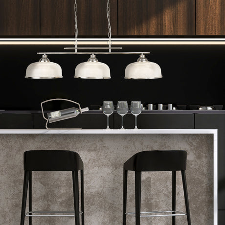 Searchlight Electric Bistro II 3Lt Pendant - Satin Silver & Holophane Style Glass 3593-3SS
