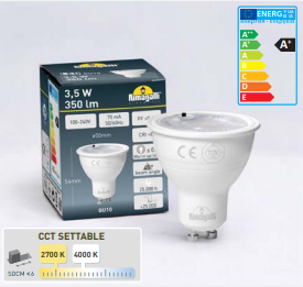 Magnalux 3.5W LED GU10 Lamp CCT Settable Part Number - H.LED.GU10.CCT