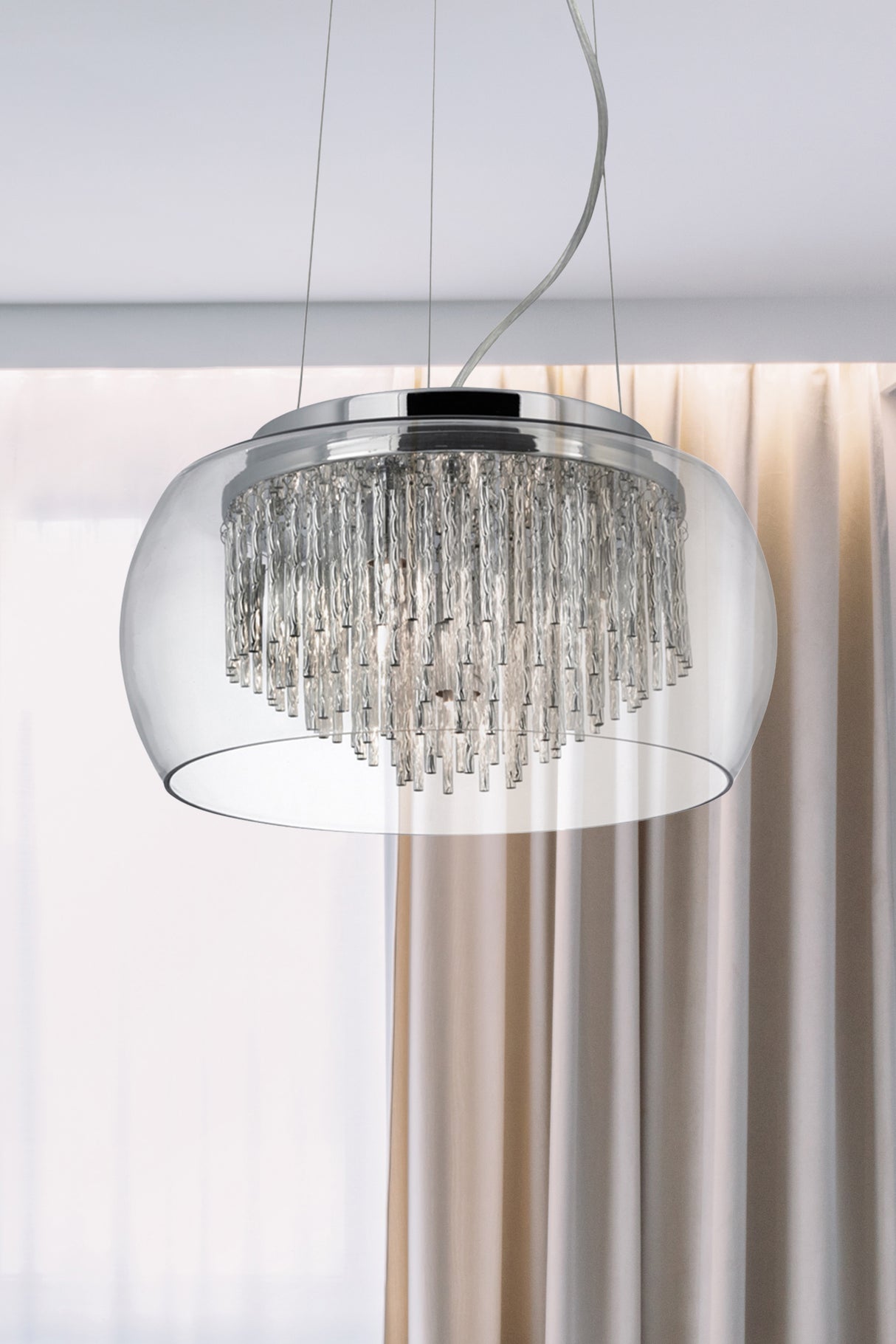 Searchlight Electric Curva 4Lt Pendant - Chrome Metal & Crystal Glass 3624-4CC