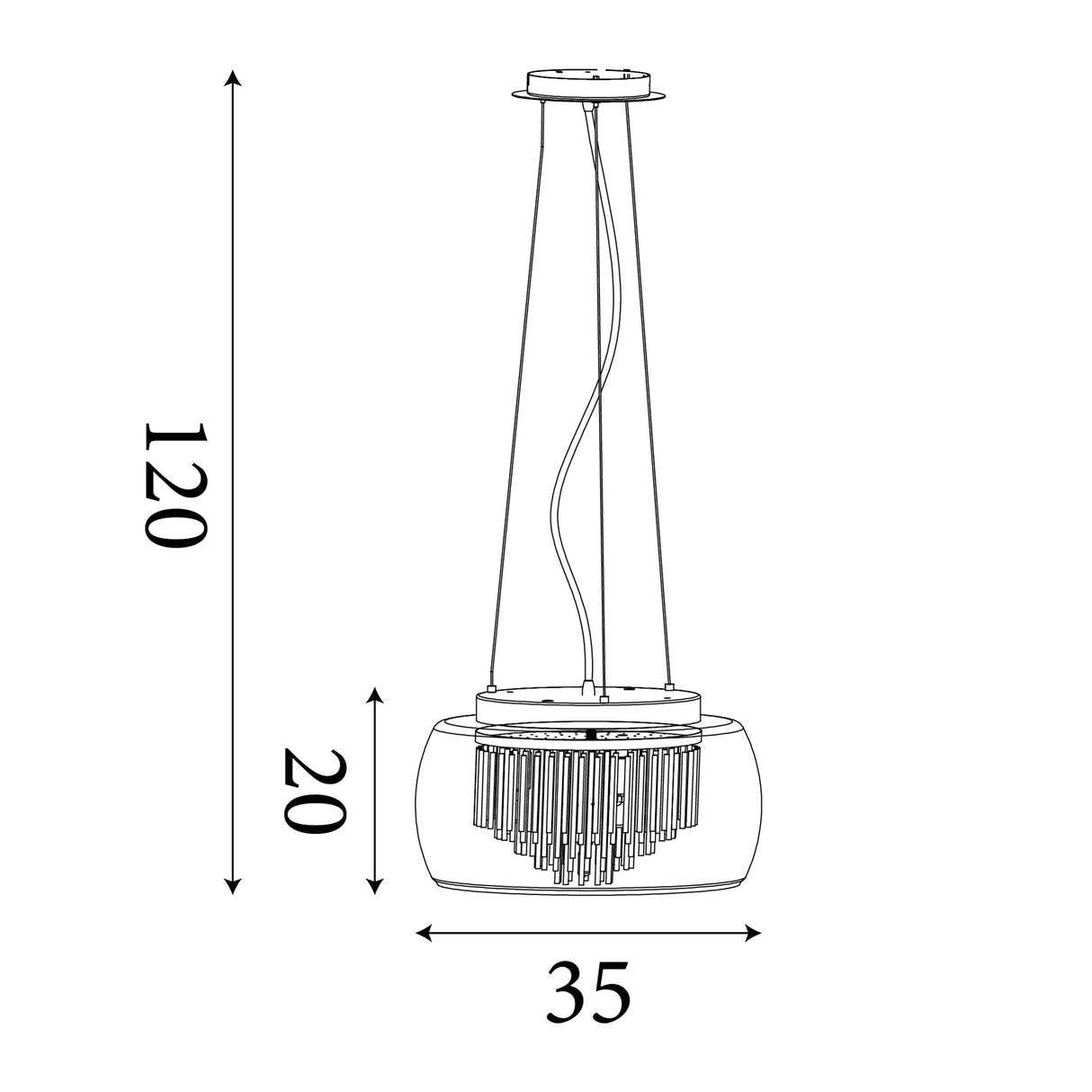 Searchlight Electric Curva 4Lt Pendant - Chrome Metal & Crystal Glass 3624-4CC