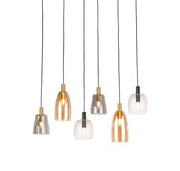 Divine 6Lt Multi-Drop Pendant - Black Metal & Coloured Glass