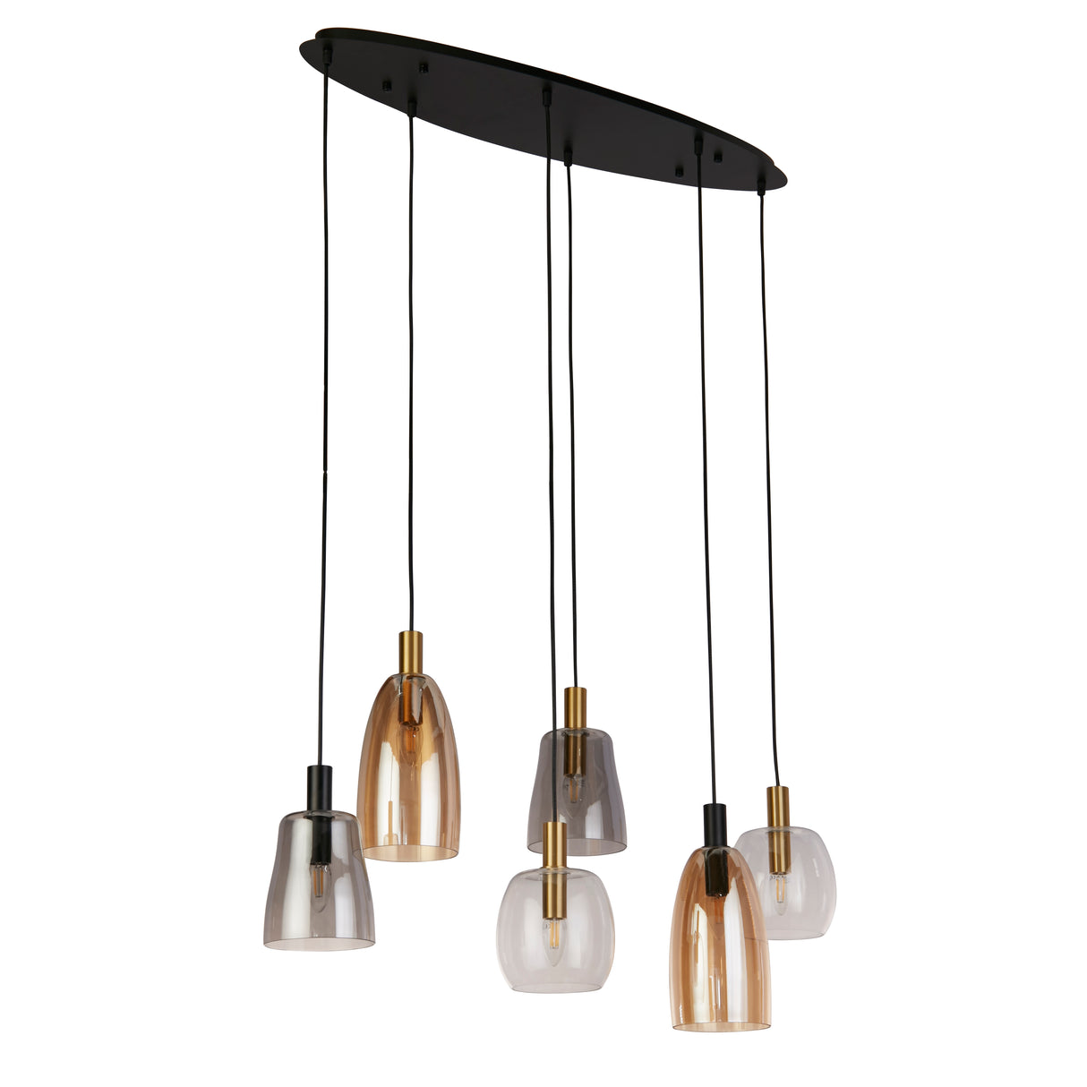 Searchlight Electric Divine 6Lt Multi-Drop Pendant - Black Metal & Coloured Glass 36463-6BK