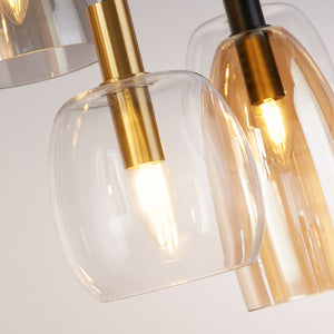 Searchlight Electric Divine 6Lt Multi-Drop Pendant - Black Metal & Coloured Glass 36463-6BK
