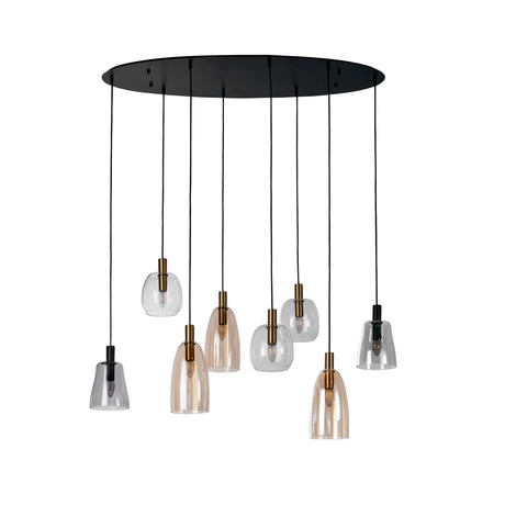Searchlight Electric Divine 8Lt Multi-Drop Pendant - Black Metal & Coloured Glass 36463-8BK