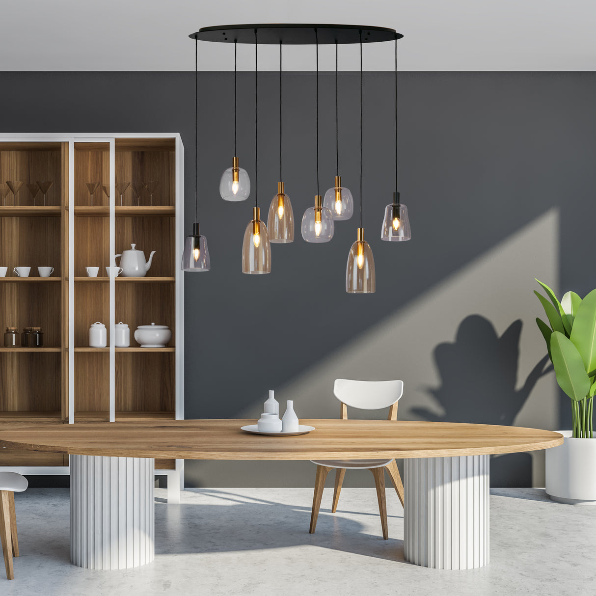 Searchlight Electric Divine 8Lt Multi-Drop Pendant - Black Metal & Coloured Glass 36463-8BK