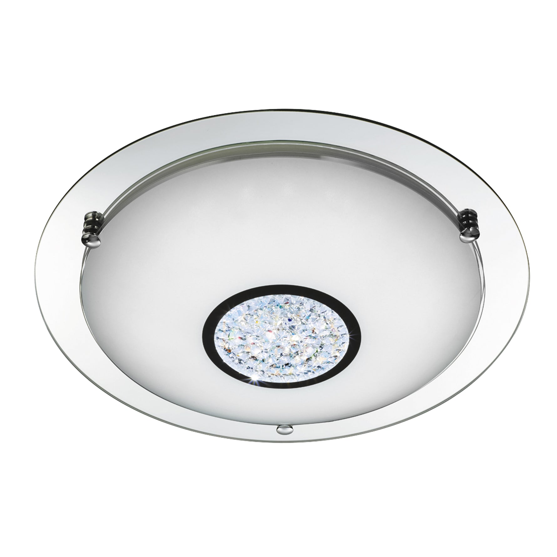 Portland LED Bathroom Flush, Chrome Metal, Glass & Crystal I