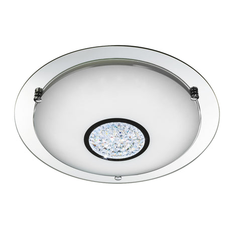 Portland LED Bathroom Flush, Chrome Metal, Glass & Crystal I
