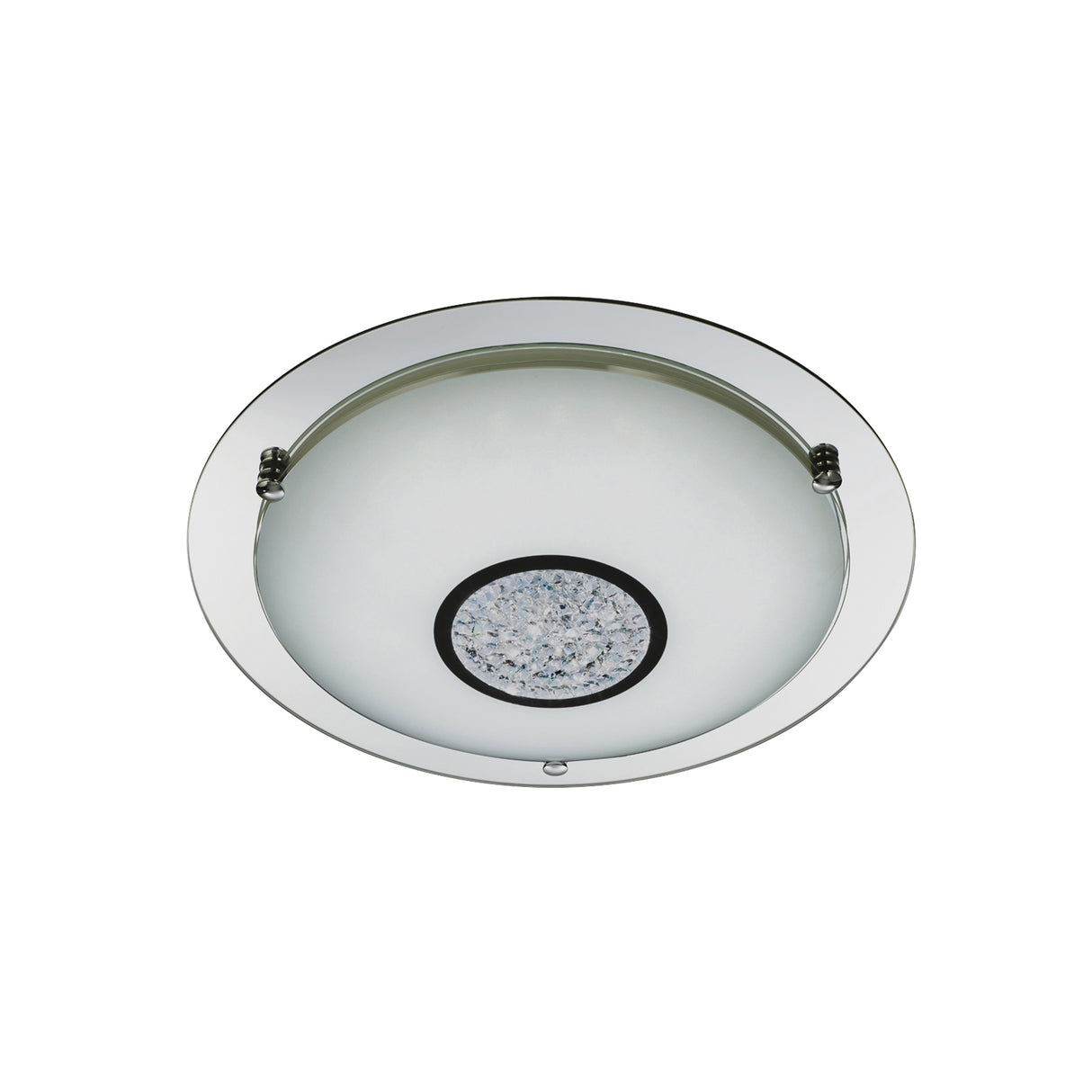 Searchlight Electric Portland LED Flush - Chrome, Mirror, White Glass Shade, IP44 3883-41