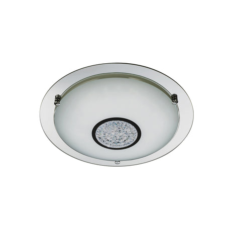 Searchlight Electric Portland LED Flush - Chrome, Mirror, White Glass Shade, IP44 3883-41